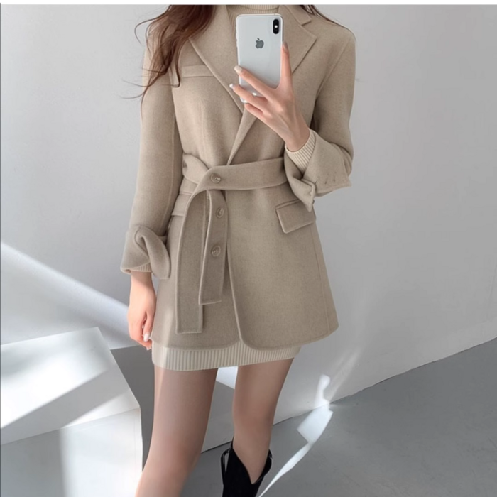 骨格ウェーブ服ウエストマークカラーアウター