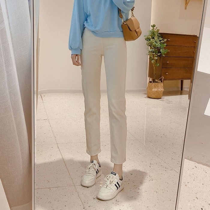 骨格ウェーブ服ハイウエストストレートパンツ