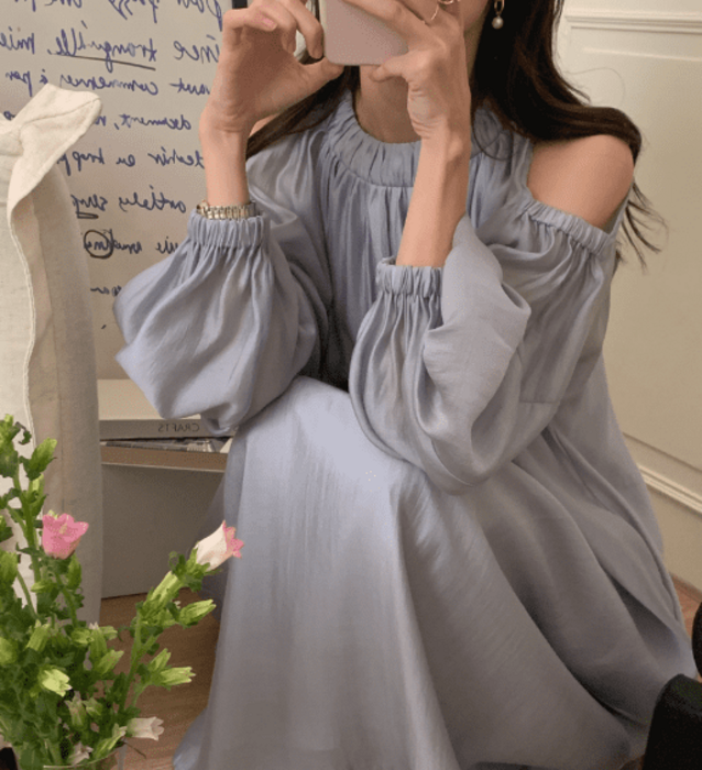 骨格ウェーブ服オフショルロングワンピース