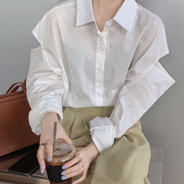 骨格ウェーブ服サイドカットシャツブラウストップス