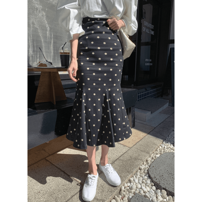 骨格ウェーブ服ハイウエストドットマーメイドスカート