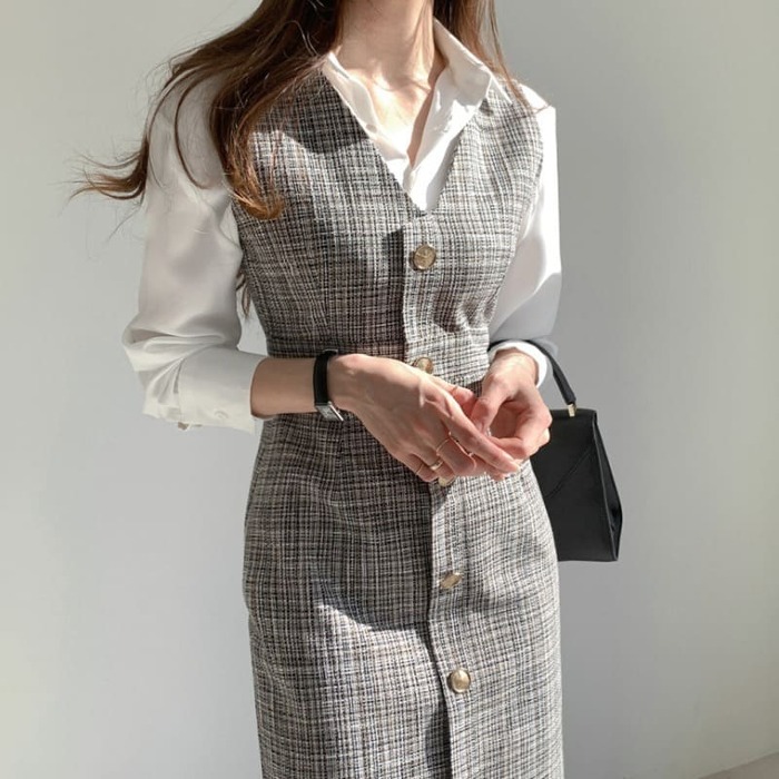 骨格ウェーブ服Vネックタイトジャンパースカート