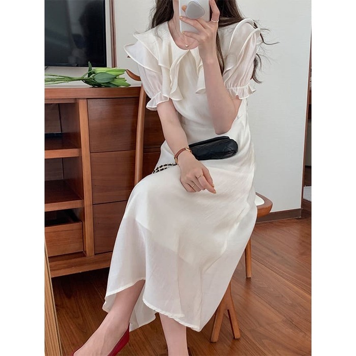 骨格ウェーブ服フリルネックドレスワンピース
