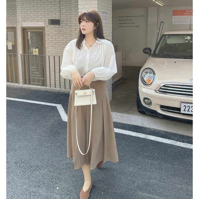 骨格ウェーブタックロングスカート【プラスサイズ】