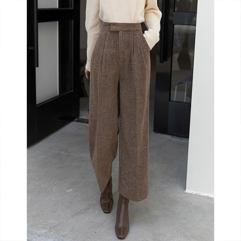 骨格ウェーブ服ハイウエストホックストレートパンツ