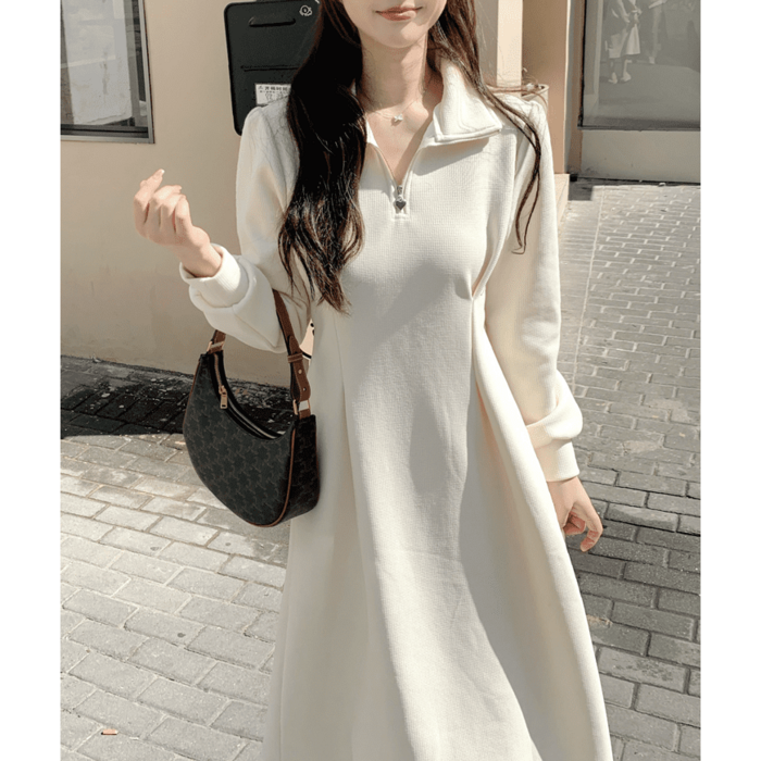 骨格ウェーブ服ハイウエストタックワンピース