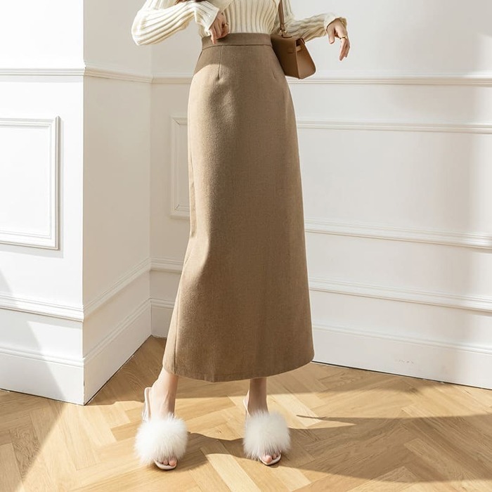 骨格ウェーブ服ハイウエストロングタイトスカート
