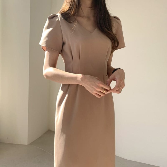 骨格ウェーブ服ウエストタックドレスワンピース