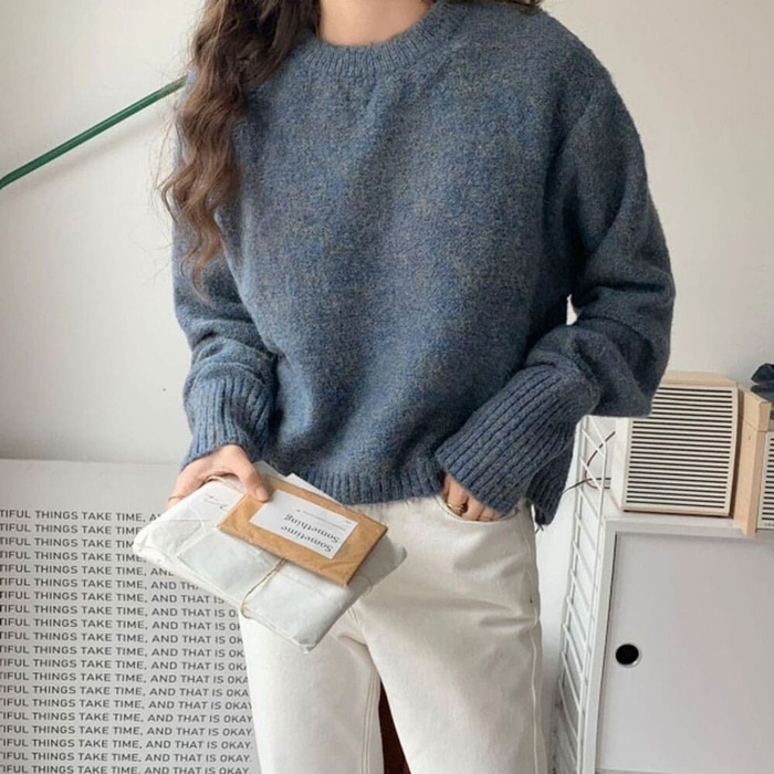 骨格ウェーブ服ニットプルオーバー