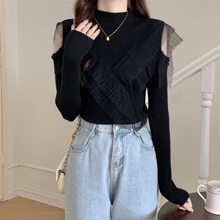骨格ウェーブ服カットオフレーストップス