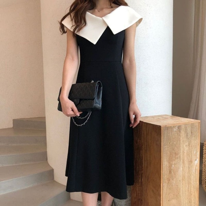 骨格ウェーブ服ビックカラーワンピースドレス