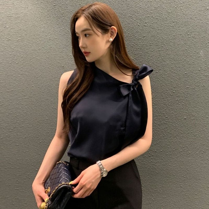骨格ウェーブ服サイドリボンブラウストップス