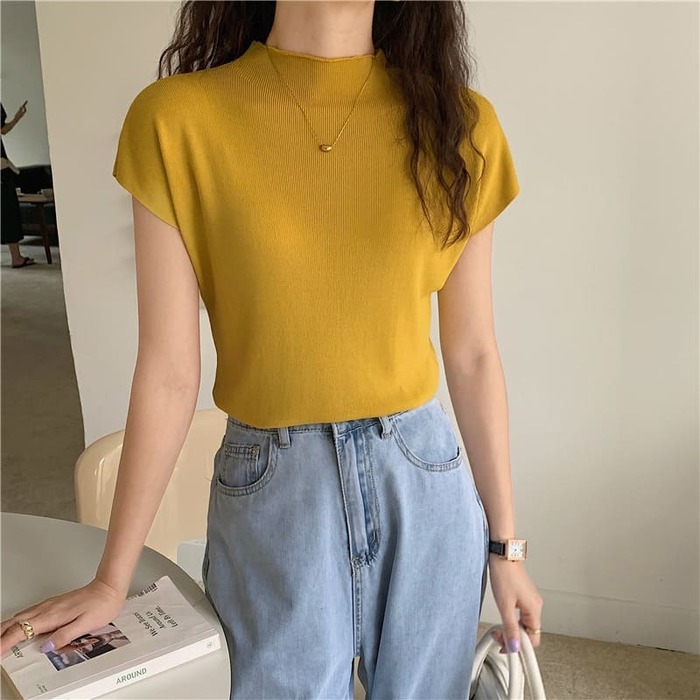 骨格ウェーブ服ハイネックカラーニットトップス