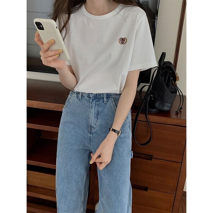 骨格ウェーブ服刺繍Tシャツトップス