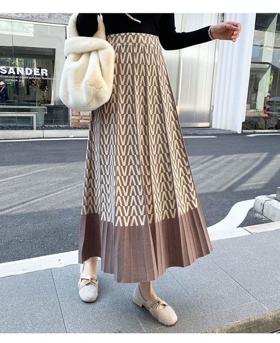 骨格ウェーブ服幾何学フレアスカート