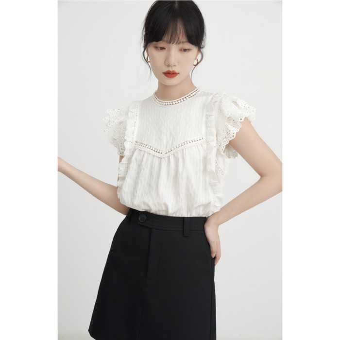 骨格ウェーブ服ノースリーブ切り替えトップス