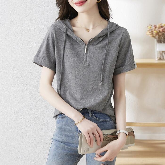 骨格ウェーブフロントジップ半袖Tシャツ