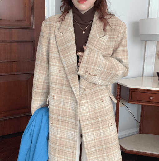 骨格ウェーブ服 チェック柄ロングアウター