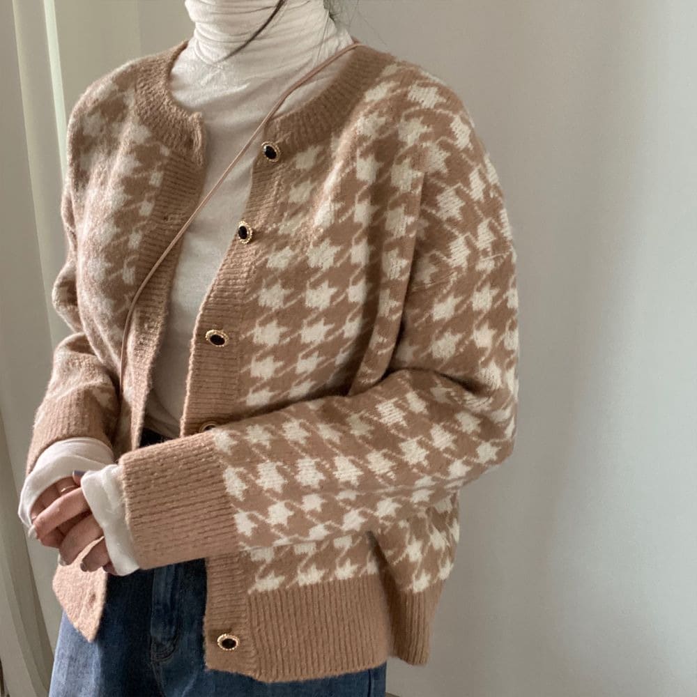 骨格ウェーブ服千鳥ニットアウターカーディガン