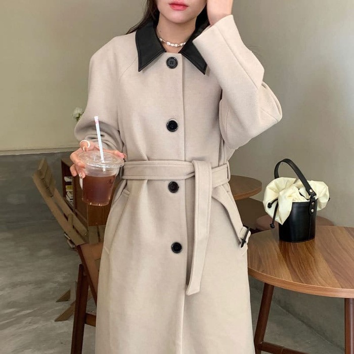 骨格ウェーブ服カラーデザインロングコートアウター
