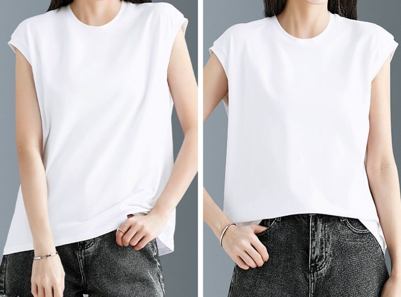 白コーデ すっきりノースリーブシャツ