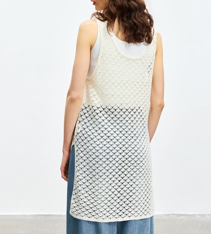 白コーデ かぎ針編みキャミソールチュニック