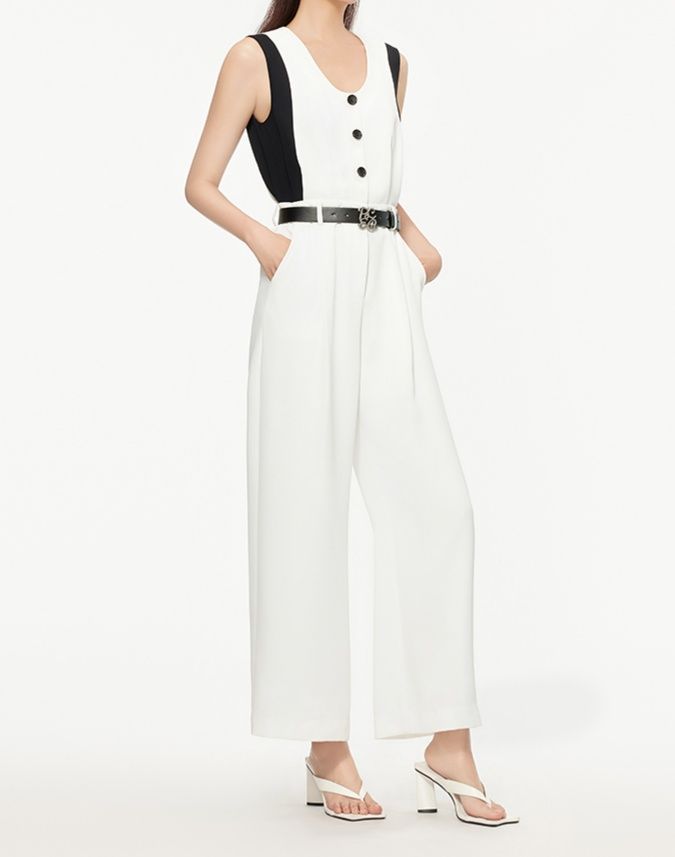 白コーデ バイカラーオールインワンパンツ