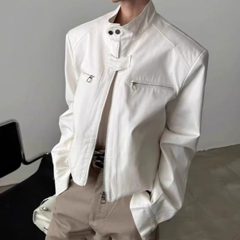 白コーデ 白コーデ モダンスタイル スタンドカラージャケット