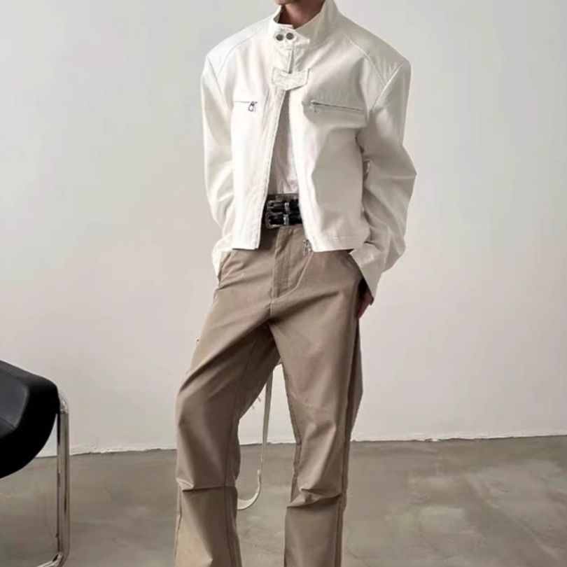 白コーデ 白コーデ モダンスタイル スタンドカラージャケット