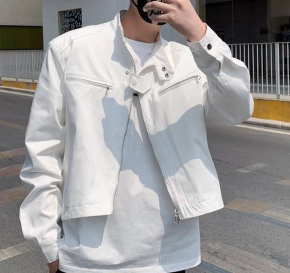 白コーデ 白コーデ モダンスタイル スタンドカラージャケット