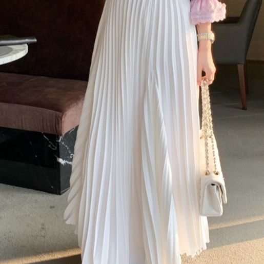 不規則プリーツロングスカート 白コーデ対応