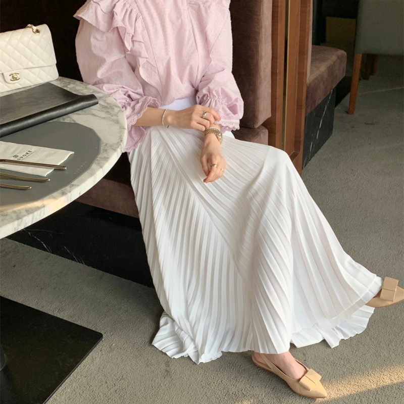 不規則プリーツロングスカート 白コーデ対応