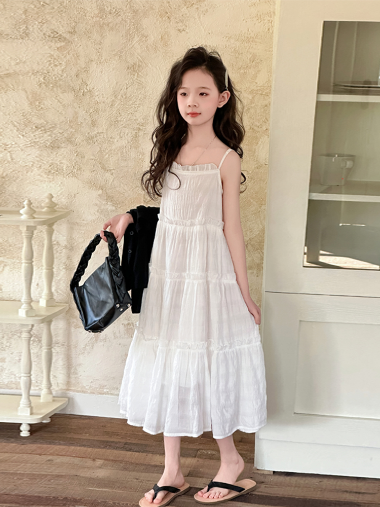 白コーデ ティアードフリル ロングワンピース