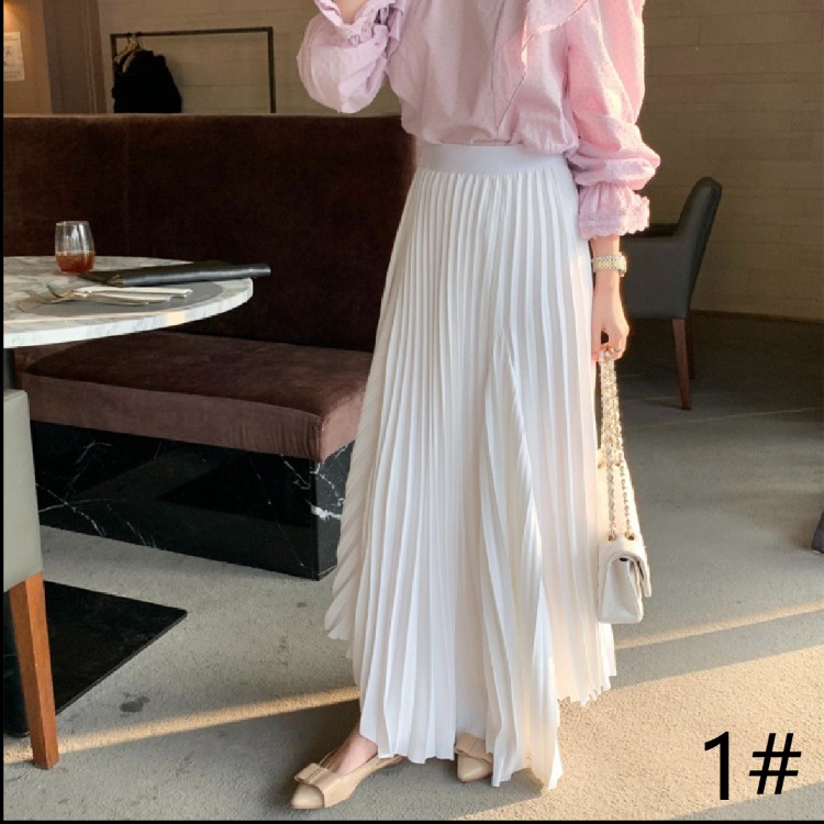 不規則プリーツロングスカート 白コーデ対応