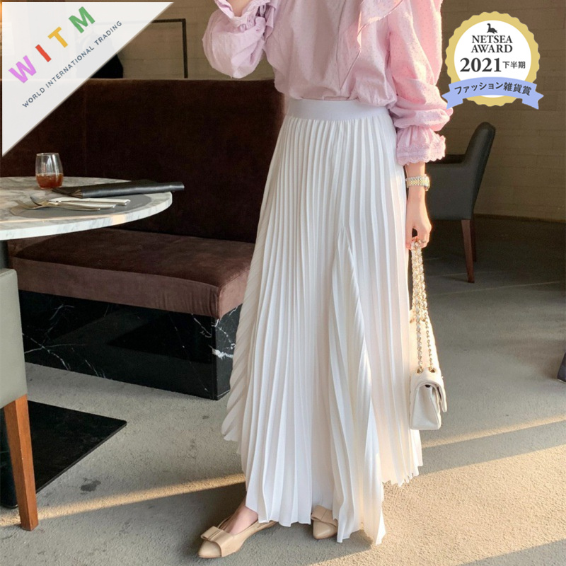 不規則プリーツロングスカート 白コーデ対応