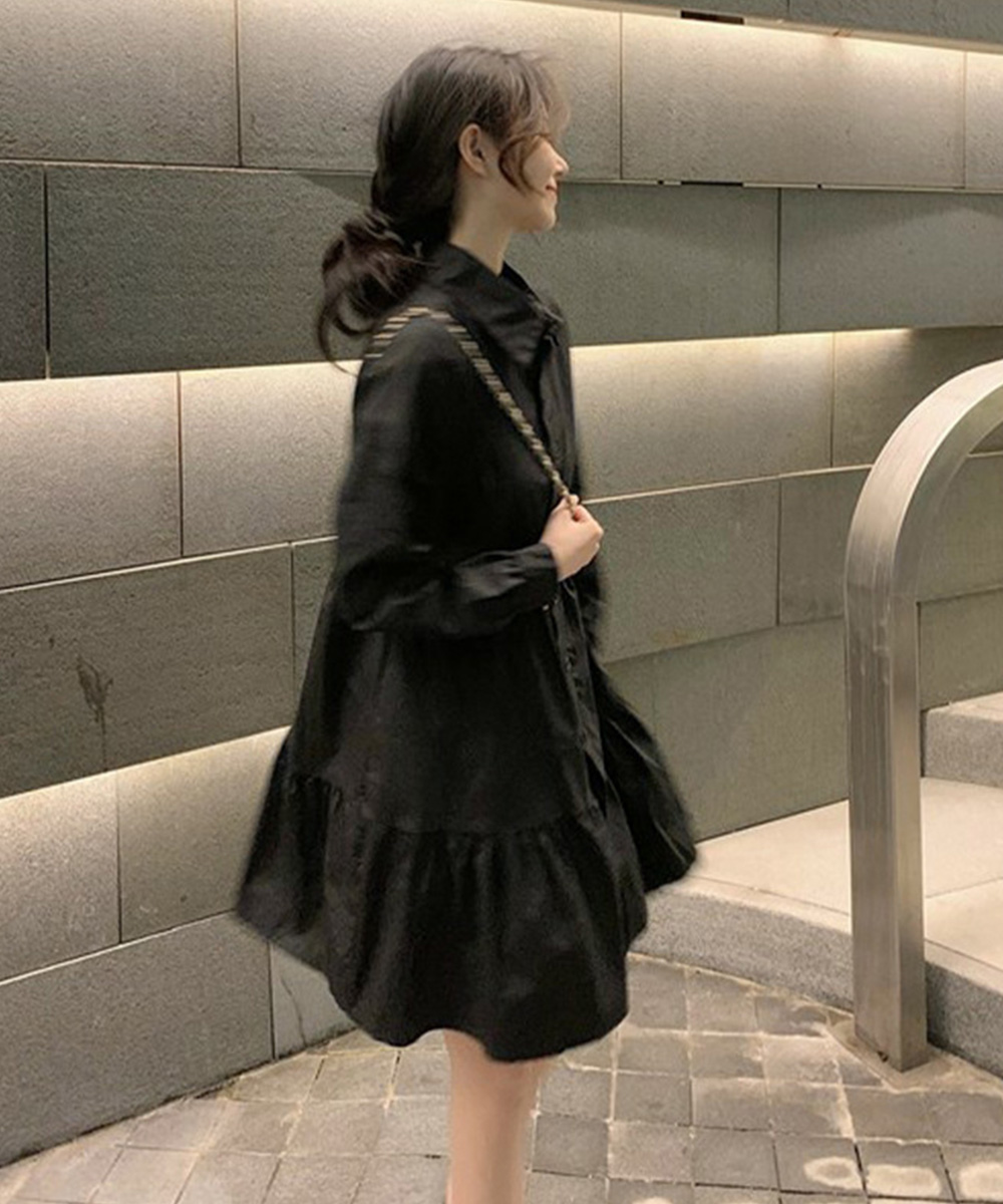 白コーデ ティアード段フリルシャツワンピース