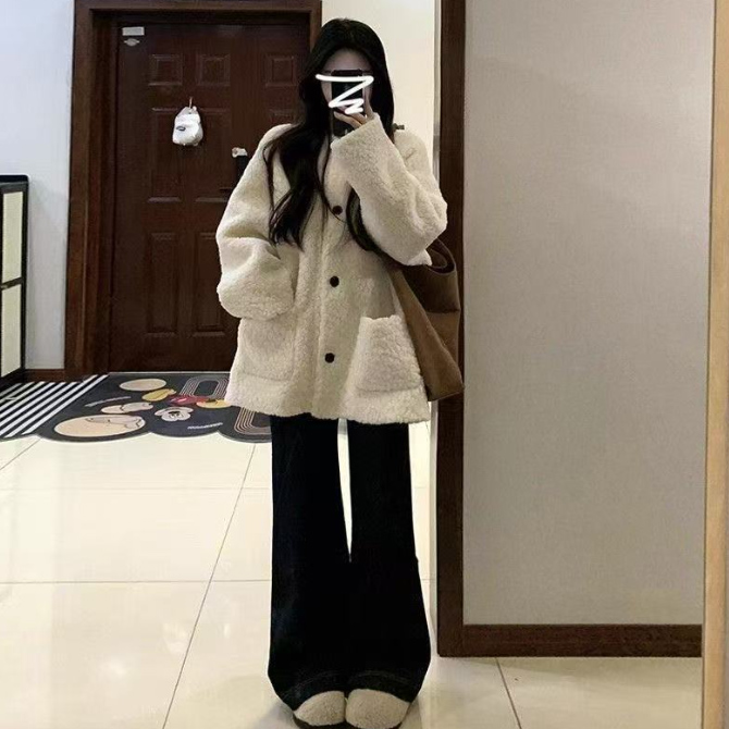 白コーデ 秋冬新作もこもこボアコート軽量暖か防寒アウター