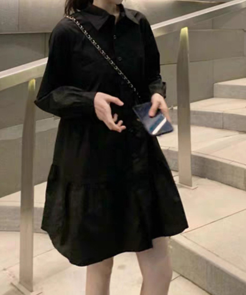 白コーデ ティアード段フリルシャツワンピース