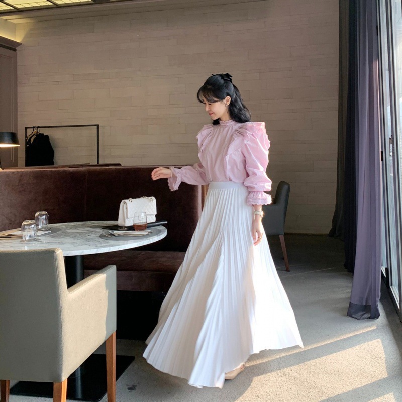 不規則プリーツロングスカート 白コーデ対応