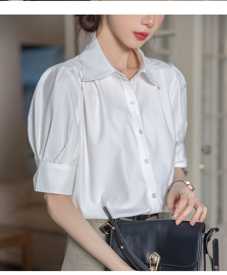白コーデ パフスリーブ優美シャツ