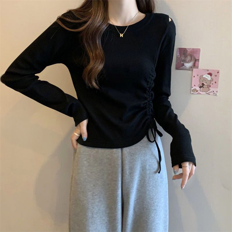 白コーデ 新作レディースニットプルオーバー長袖サイドドロスト白トップス