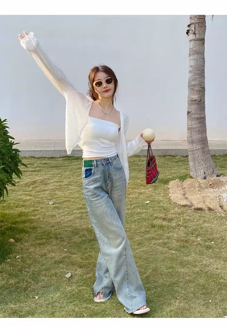 白コーデ 透け感シアーロングカーディガン