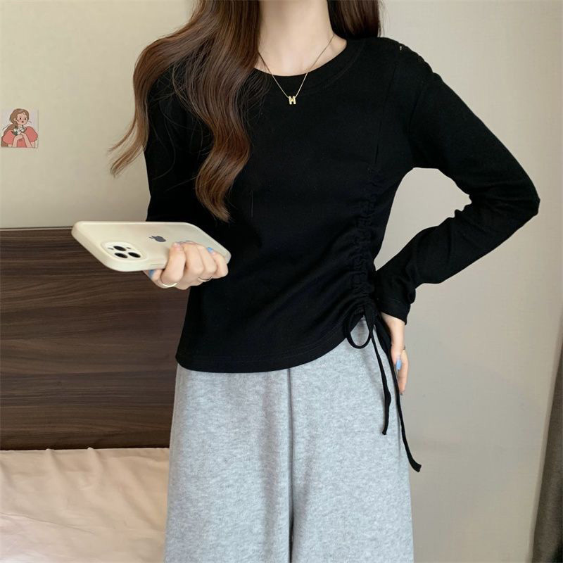 白コーデ 新作レディースニットプルオーバー長袖サイドドロスト白トップス