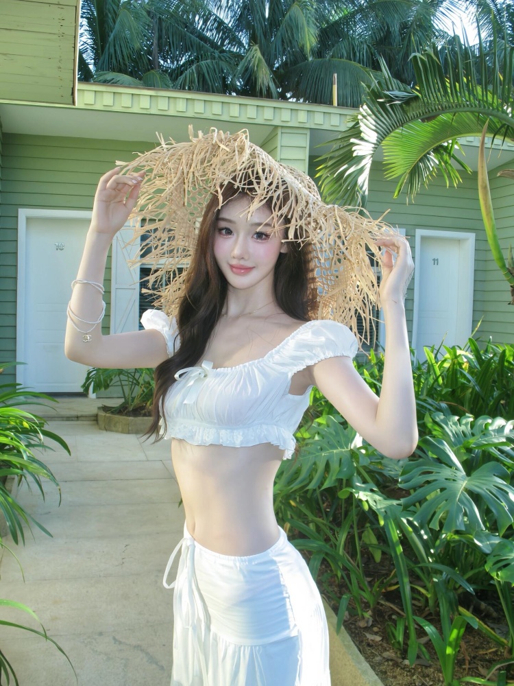 白コーデ リゾートセパレートワンピース
