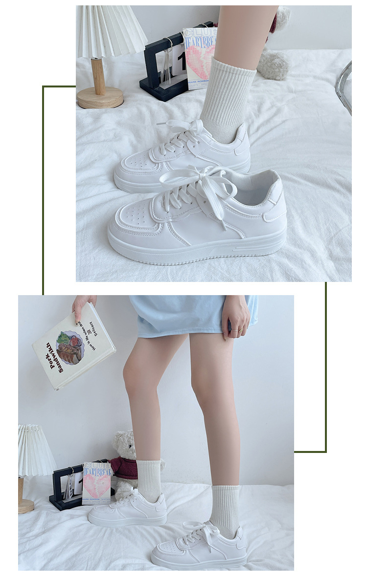 白コーデ 厚底白色運動靴 紐付きローカット脚長効果