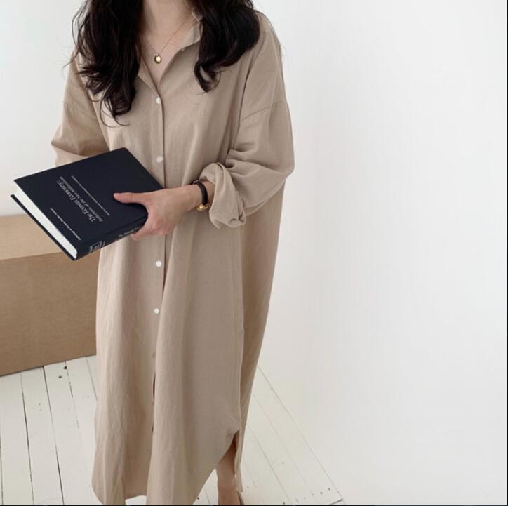 白ワンピース 春夏新作 白シャツワンピース ロング丈 体型カバー