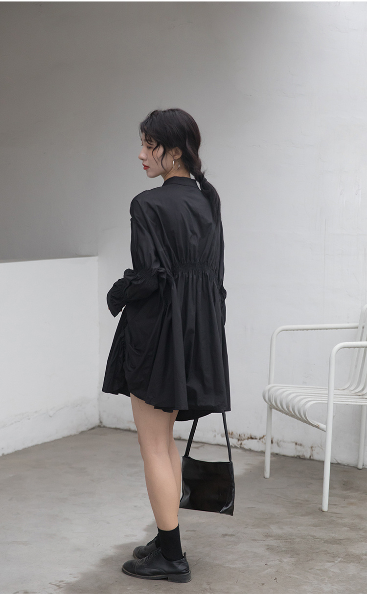 白ワンピース 上品な白シャツワンピース 長袖ミニ丈