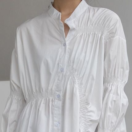 白ワンピース 上品な長袖ミニシャツワンピース 