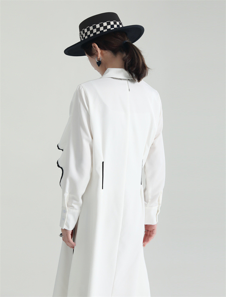 フリル袖白ワンピース春夏ウエストマークミモレ丈