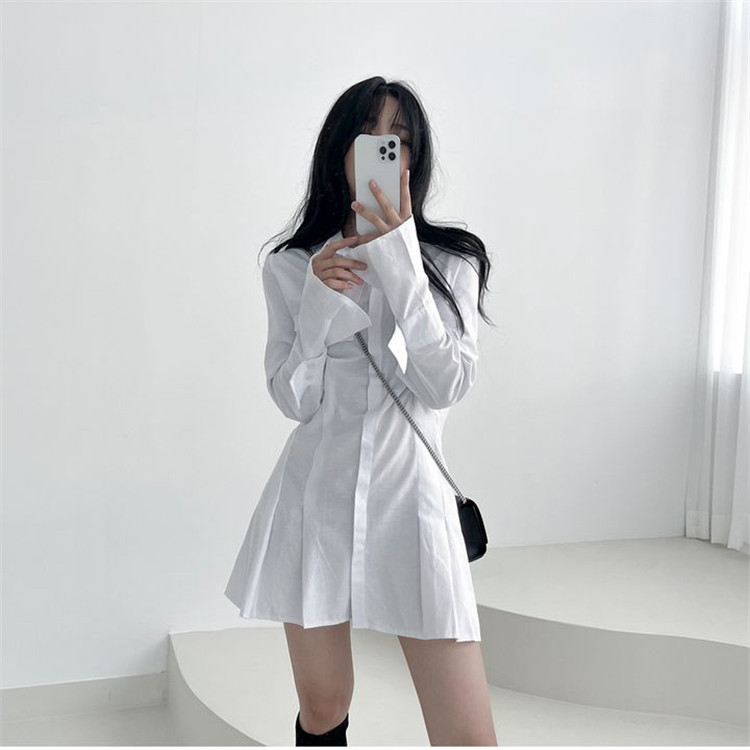 白ワンピース トレンド白シャツワンピース スリムカジュアル